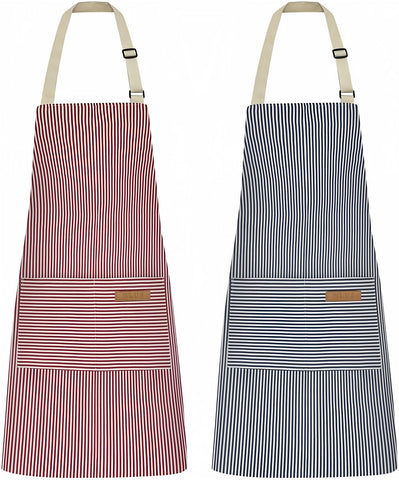 NLUS blue pinstripes apron front view with two pockets for tools and phones