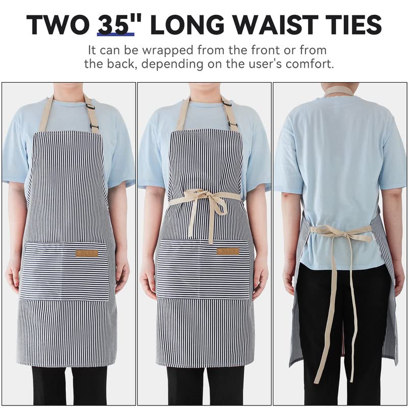 NLUS pink pinstripes apron pockets for recipe cards and phone while cooking