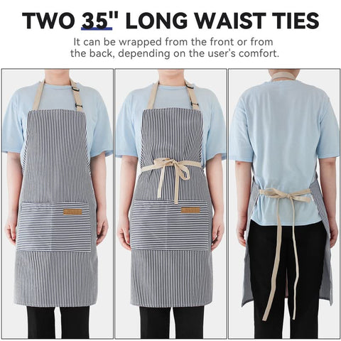 NLUS pink pinstripes apron pockets for recipe cards and phone while cooking