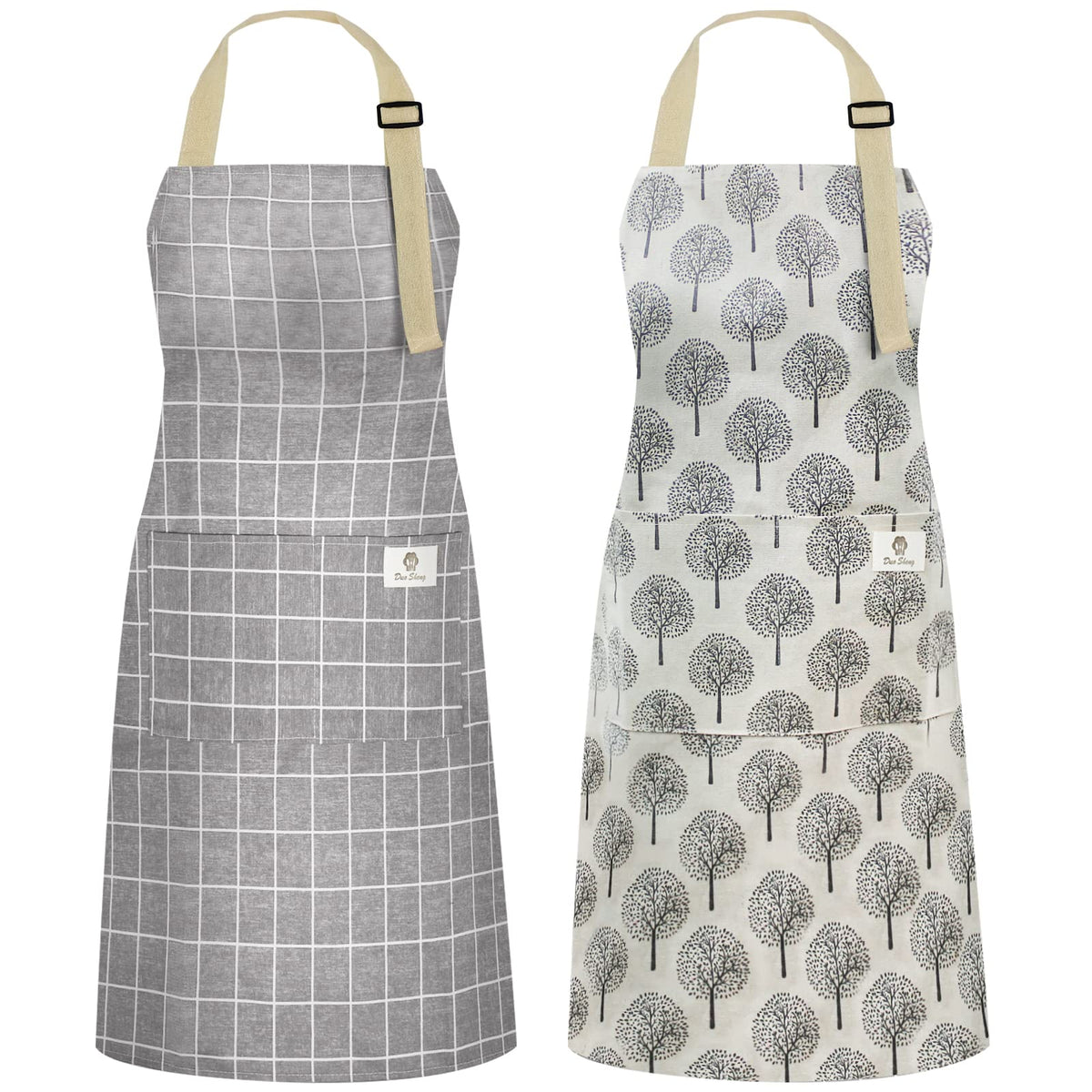 NLUS waterproof apron gray stripe front protects clothes during cooking