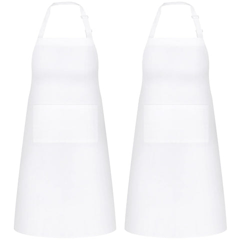 NLUS white apron with two pockets keeps tools handy during cooking and grilling.