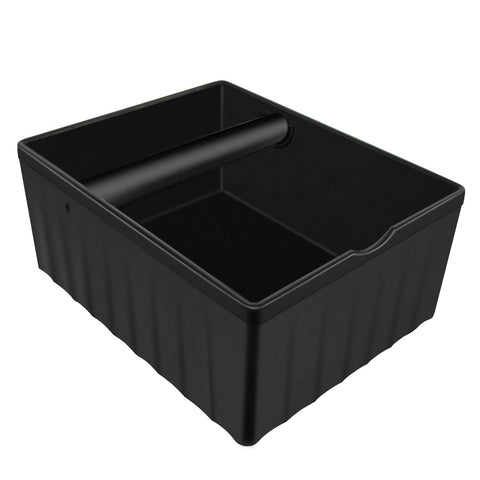 NMW earthmone espresso knock box front view with knock bar for mess-free grounds disposal.