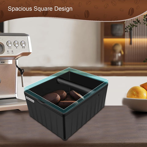 NMW earthmone espresso knock box with non-slip base keeps your station tidy.