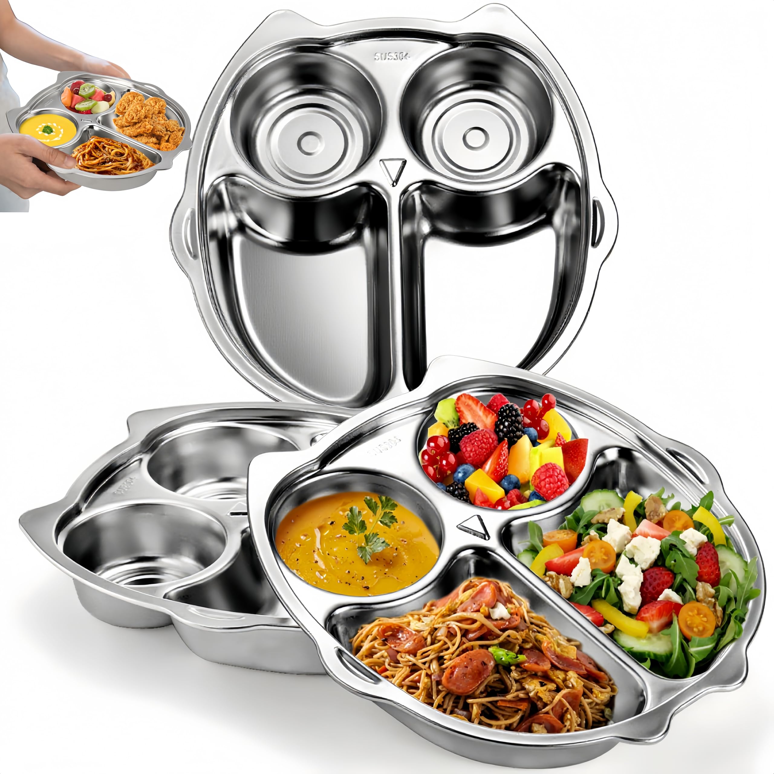 Noamus owl-shaped 9-inch divided plate for balanced meals and easy portion control.