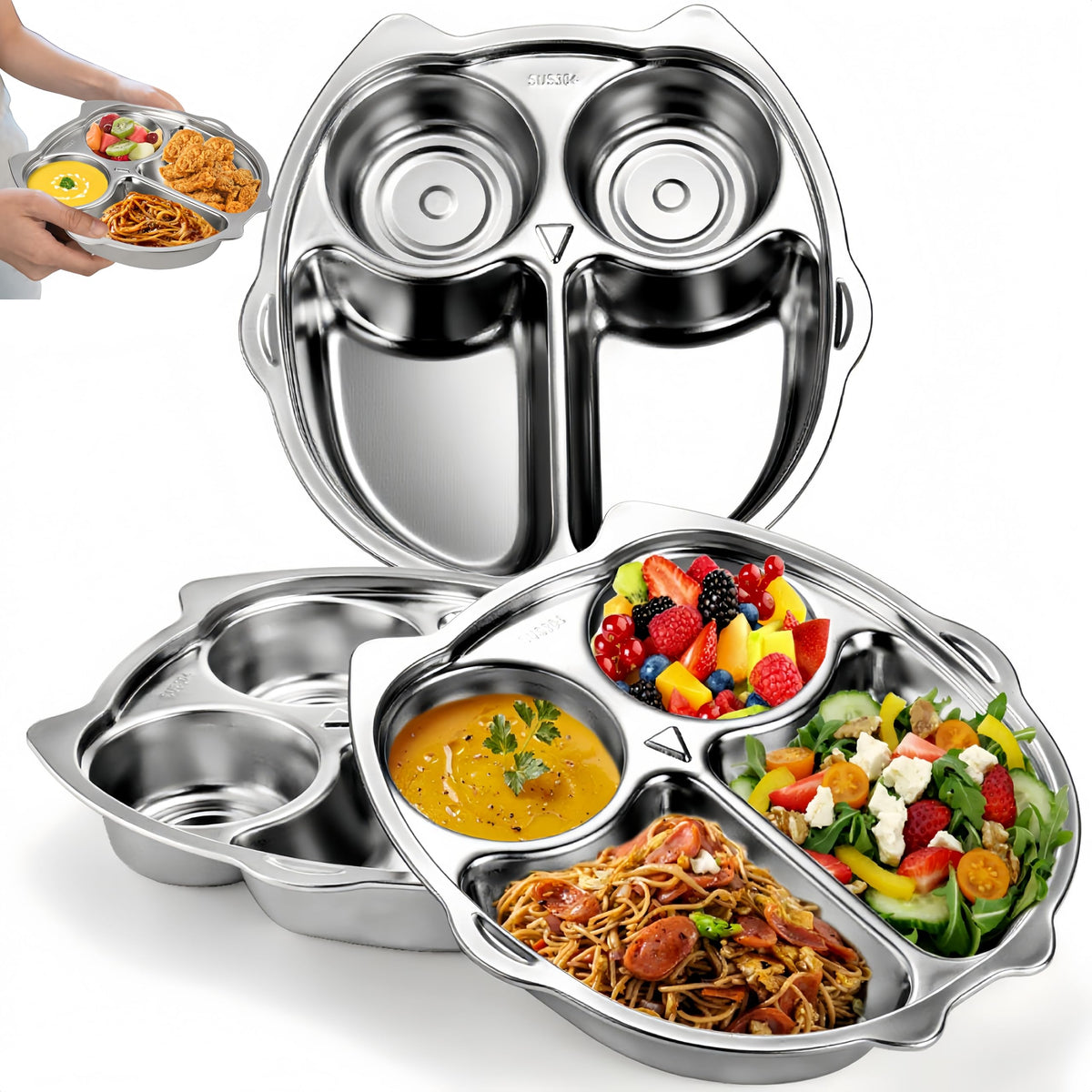 Noamus owl-shaped 9-inch divided plate for balanced meals and easy portion control.