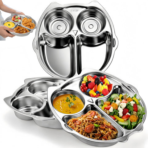 Noamus owl-shaped 9-inch divided plate for balanced meals and easy portion control.