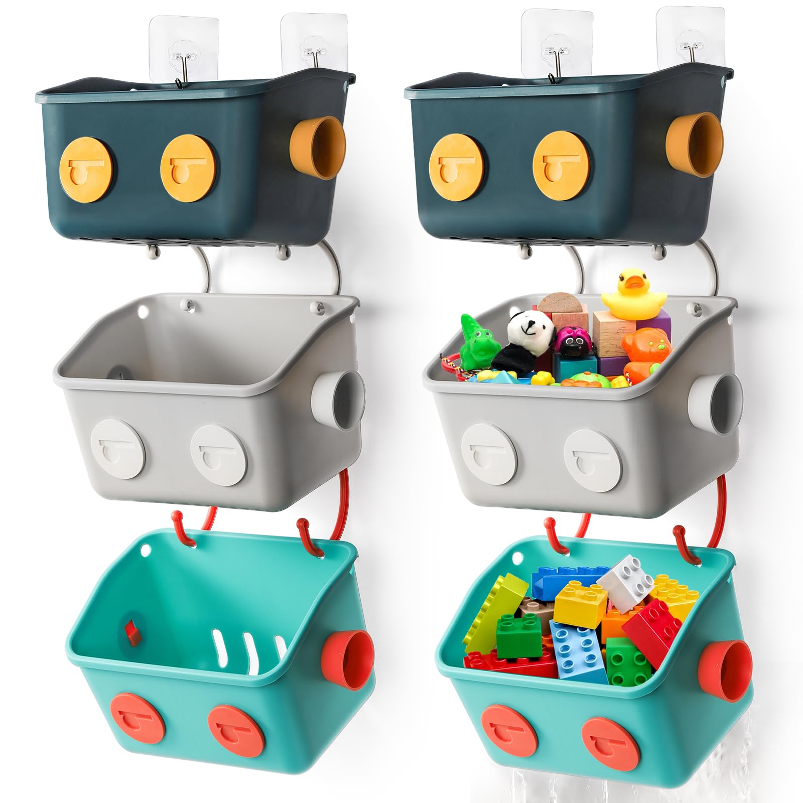 Noamus package contents display six baskets and twelve hooks for organization