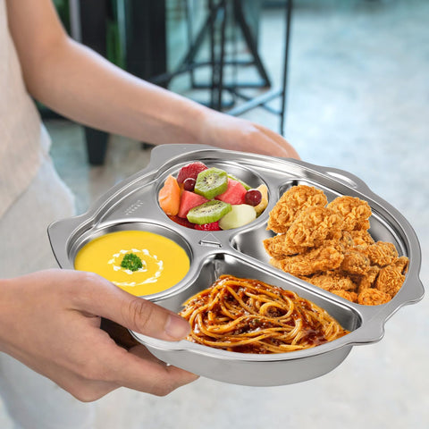 Noamus portable dining plate ideal for camping and picnics with balanced portions.