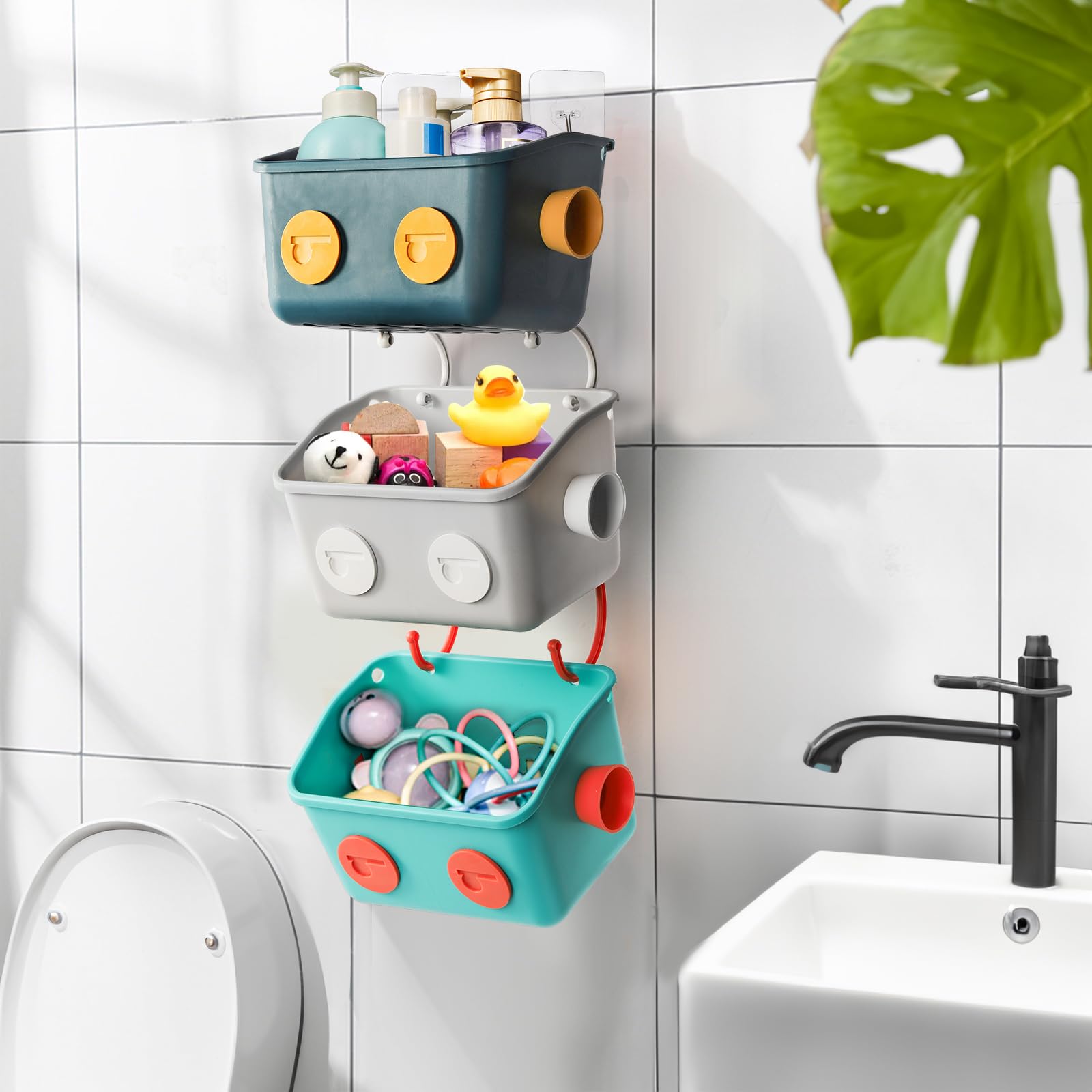 Noamus side view shows extra space for sponges and bath accessories