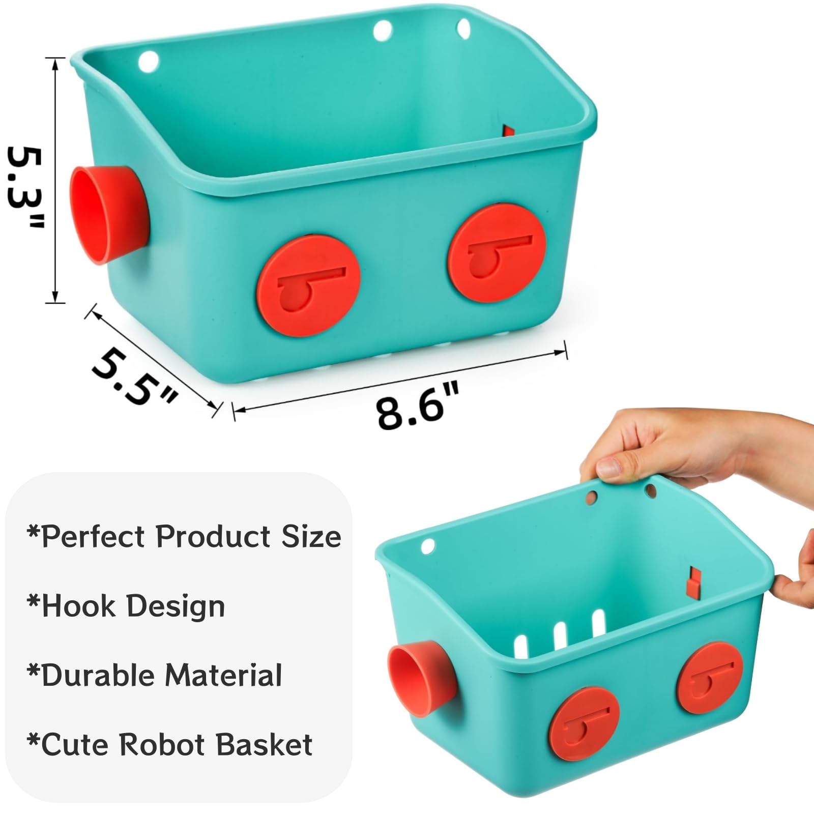 Noamus wall-mounted toy caddy showing robot design for kids' bath time