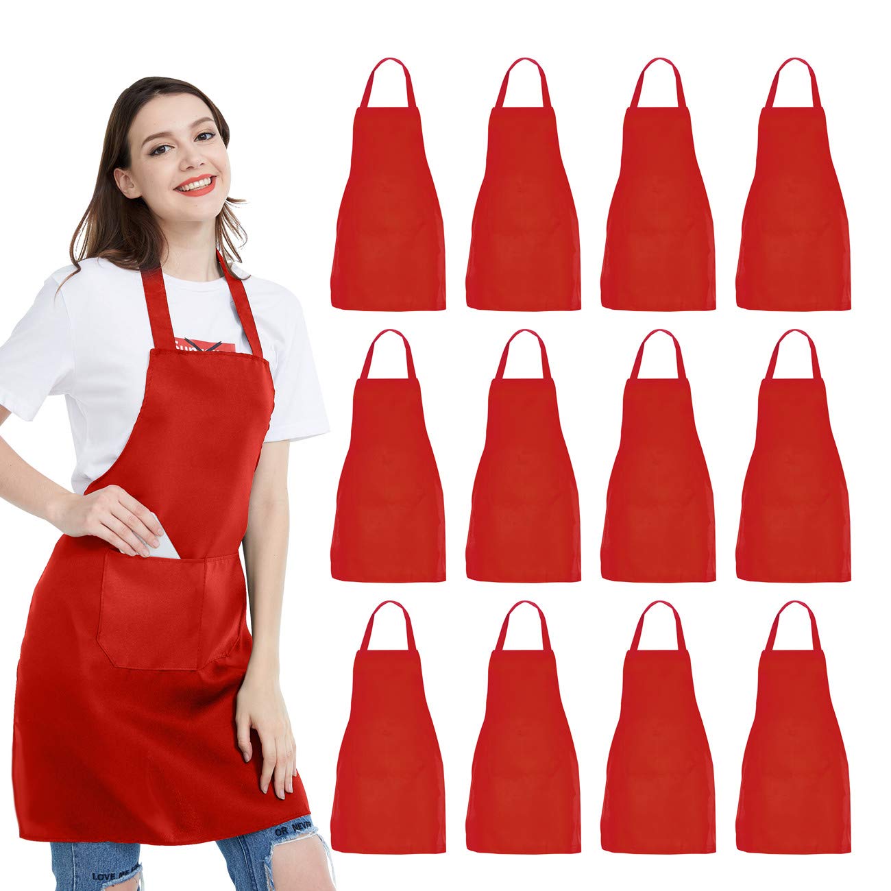 NOBONDO 12-pack red bib apron ensemble with versatile kitchen coverage.