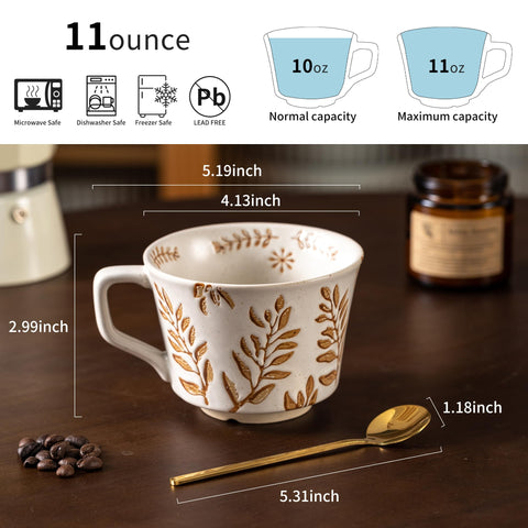 Noevany coffee and tea mugs with spoons for convenient stirring.