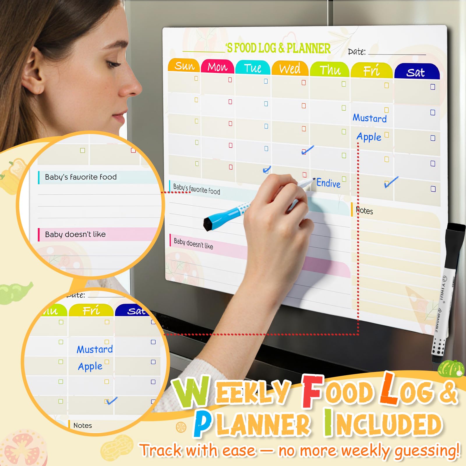 NOKOGMT baby first foods chart on fridge shared with caregivers