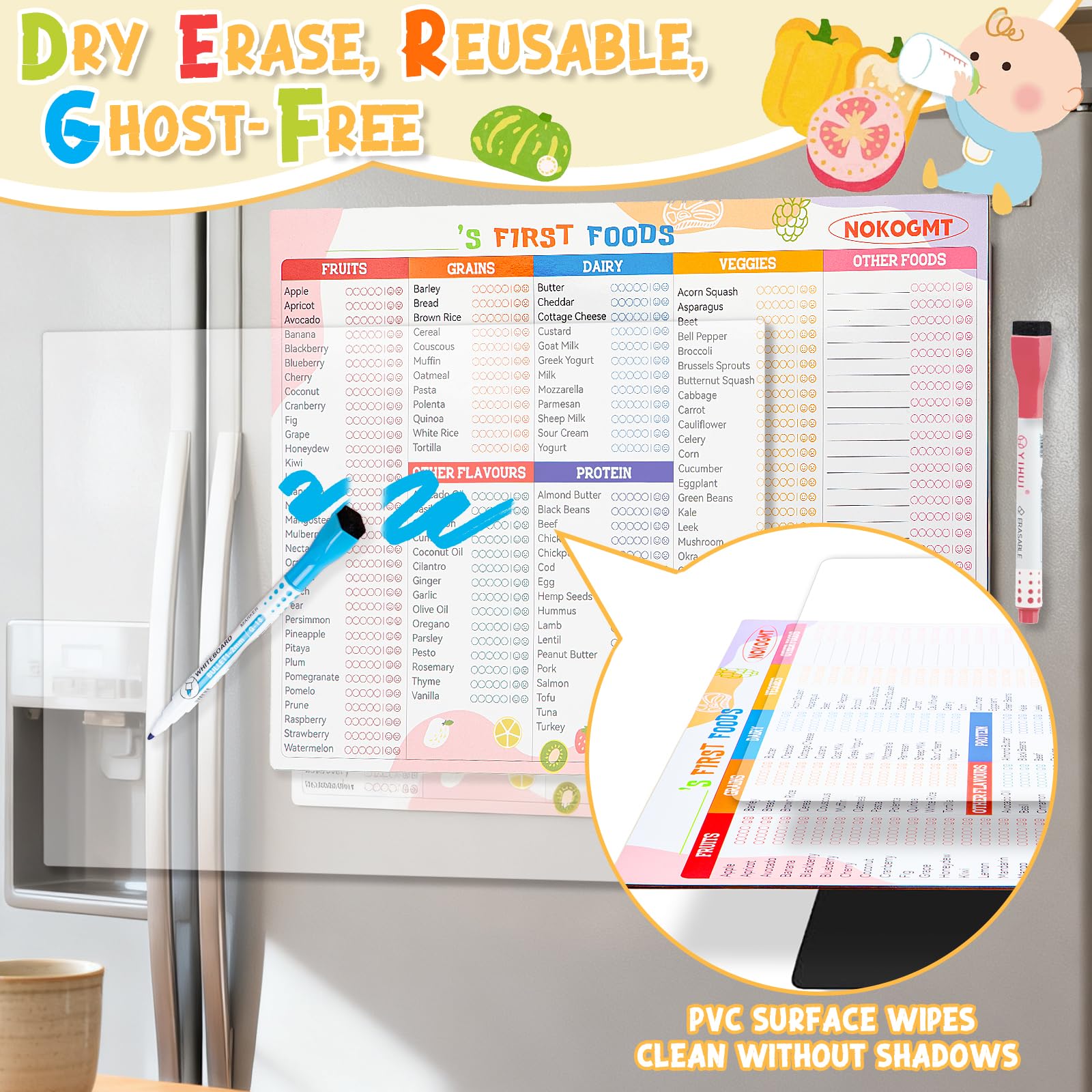 NOKOGMT dry erase markers set included for color-coding meals