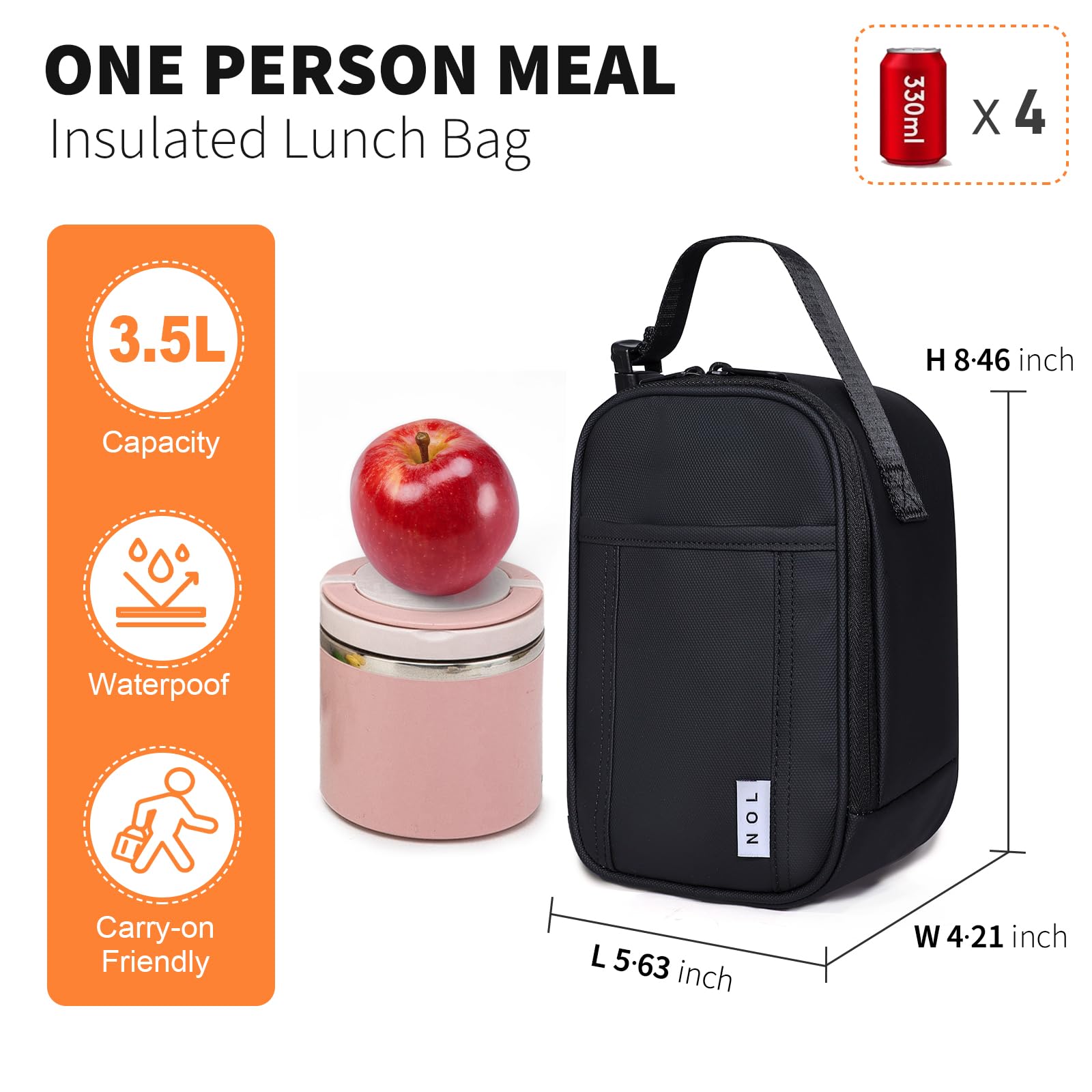 NOL insulated lunch bag back view highlighting lightweight, portable daily use