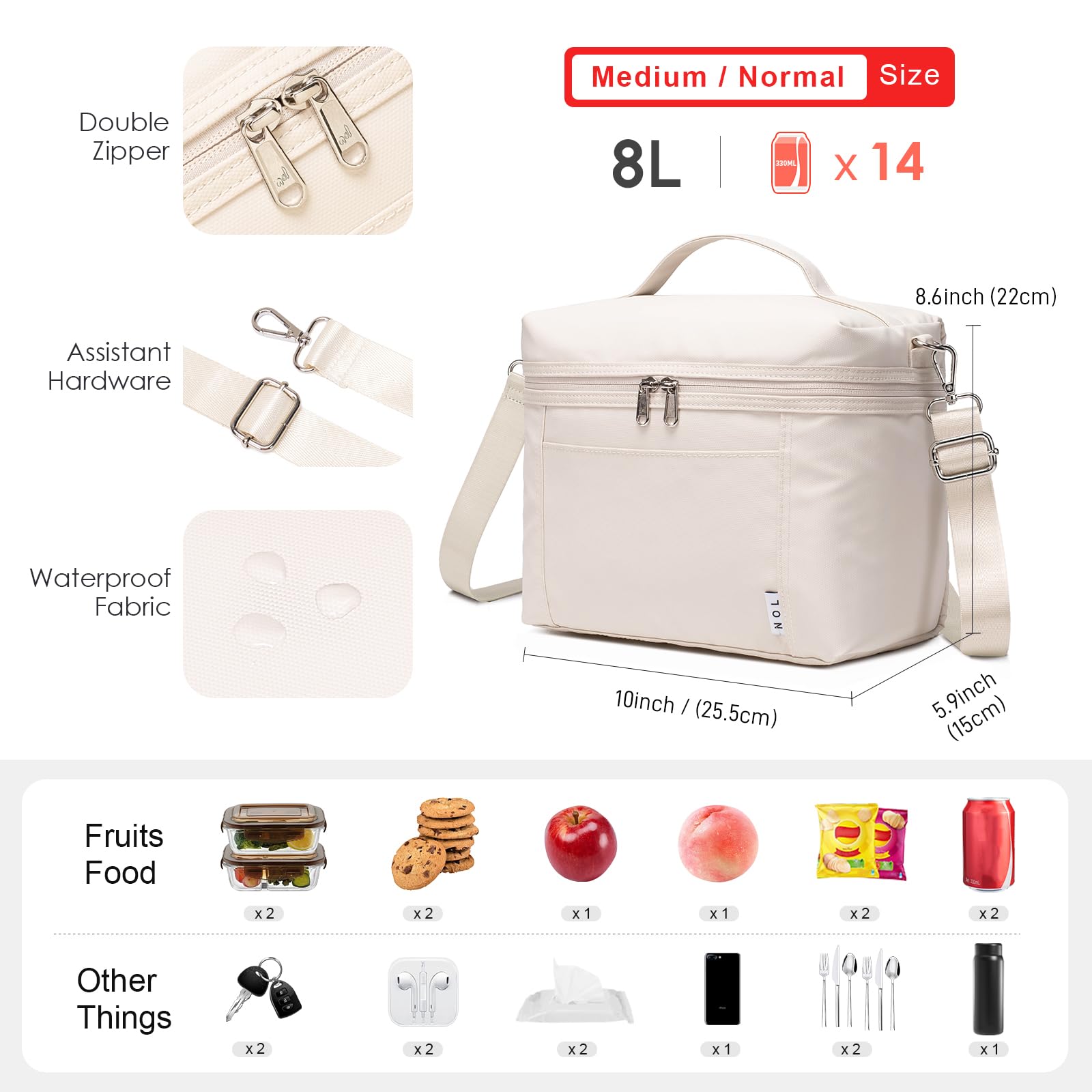 NOL cream interior with main compartment highlighting meal organization