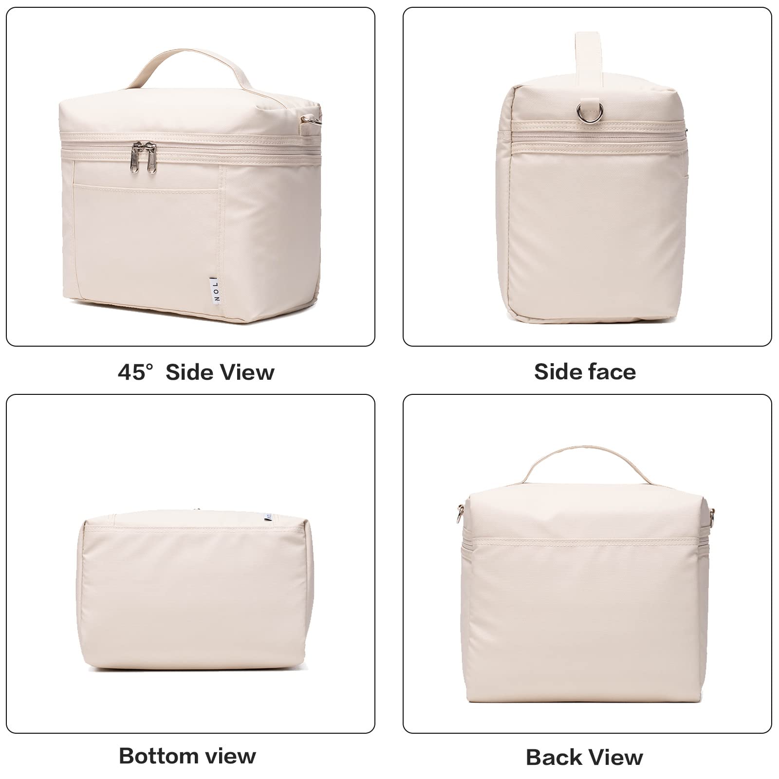 NOL cream top handle and crossbody carry in use