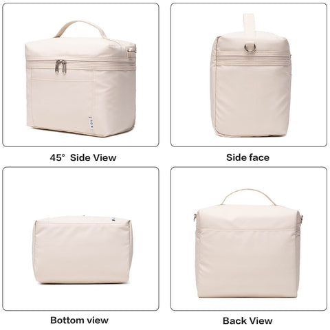 NOL cream top handle and crossbody carry in use