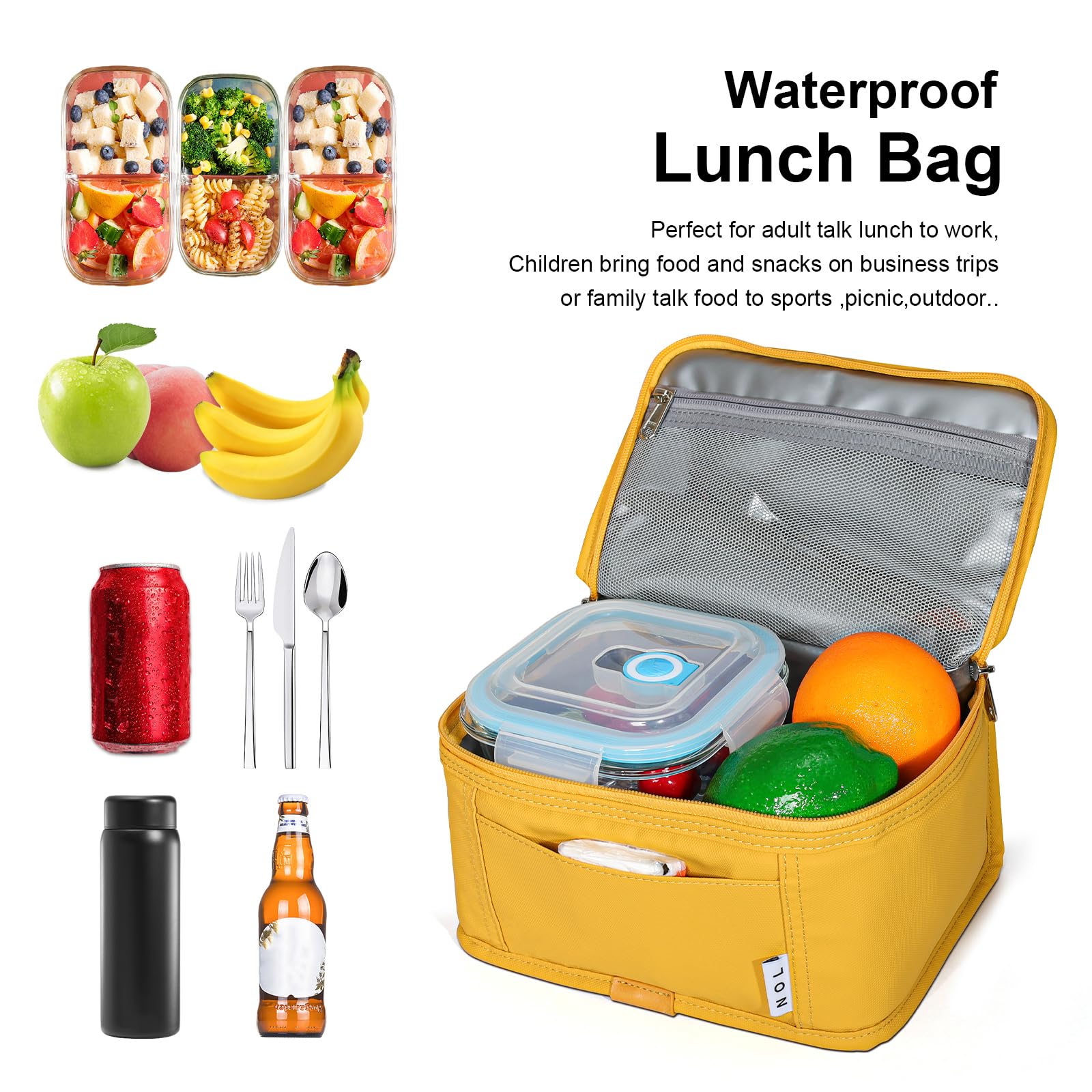 NOL mini lunch bag color variants image showing eight colors.
