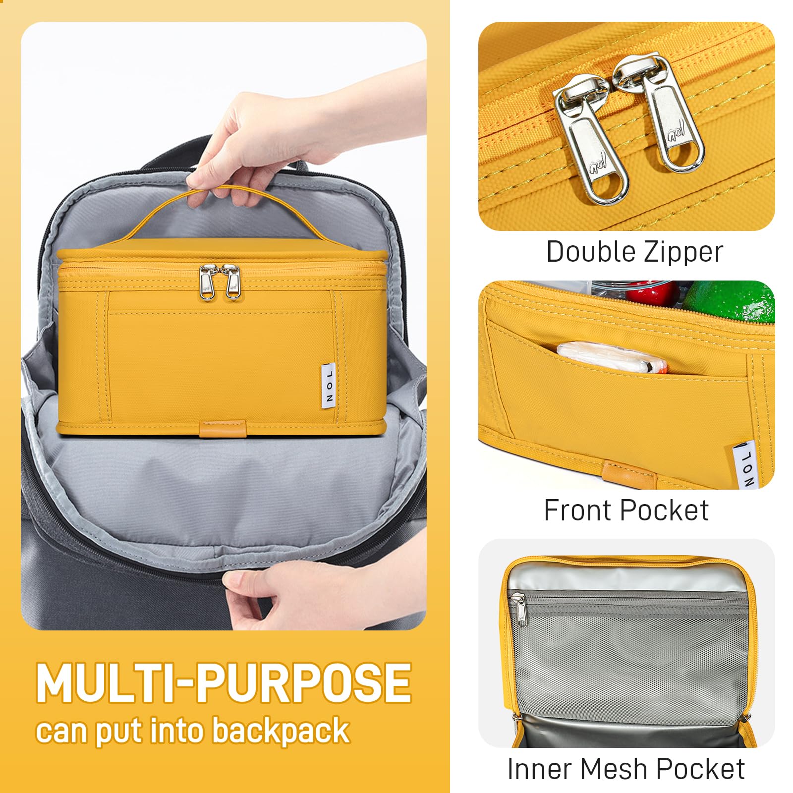 NOL mini lunch bag open with contents demonstrating capacity for meals.