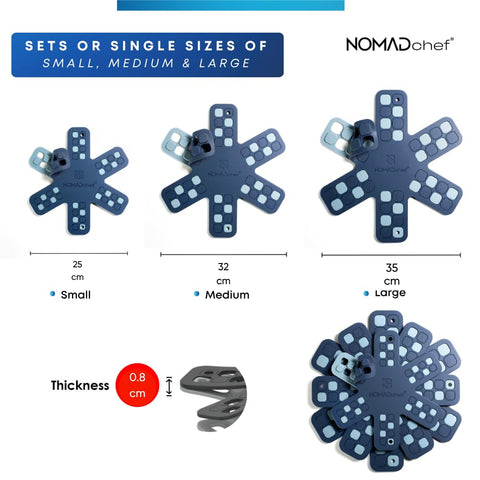 NOMADCHEF non-slip pan dividers blue prevent slips when stacking dishes.