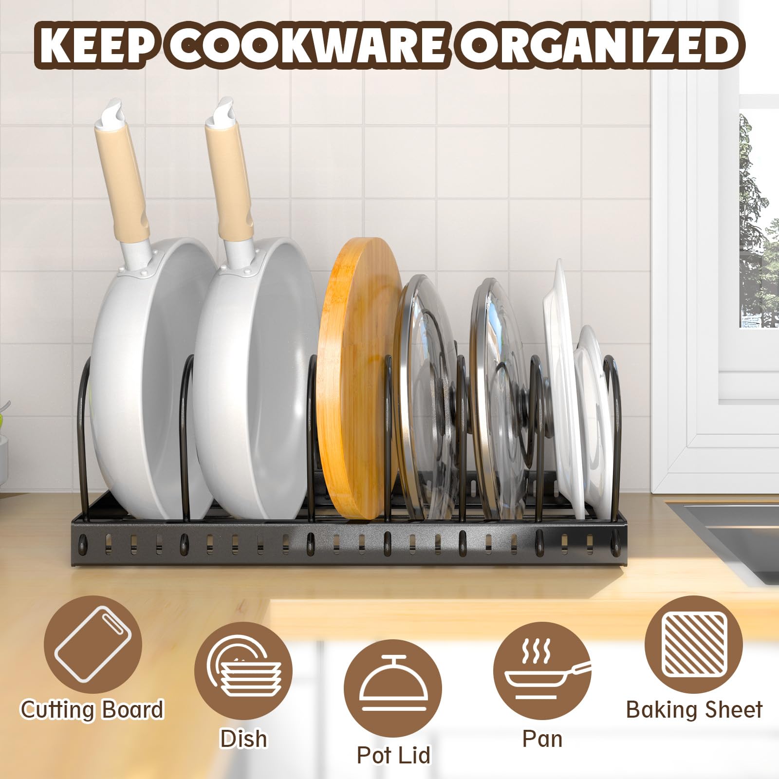NomNest 16 adjustable dividers for versatile lid storage.