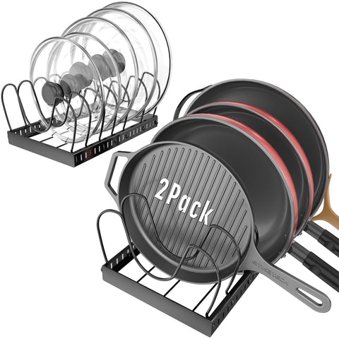 NomNest lid organizer under cabinet keeps lids neatly stored and easy to grab.