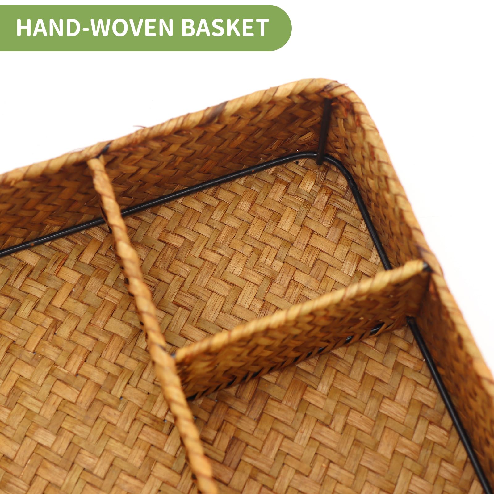 Nonam seagrass woven compartment organizer keeps office essentials neatly separated.