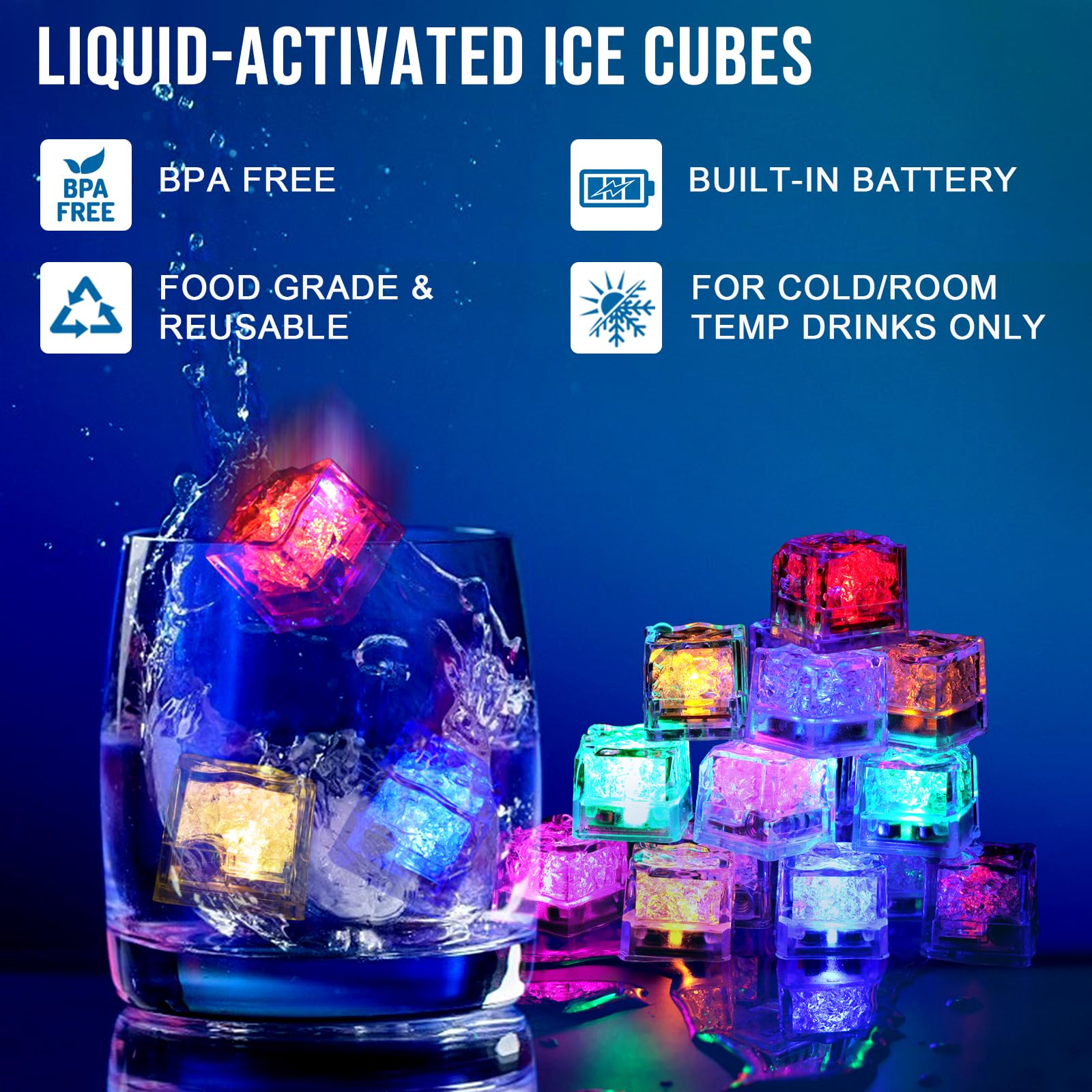 Nonley multi-color LED ice cubes glow in bars, clubs, and events.