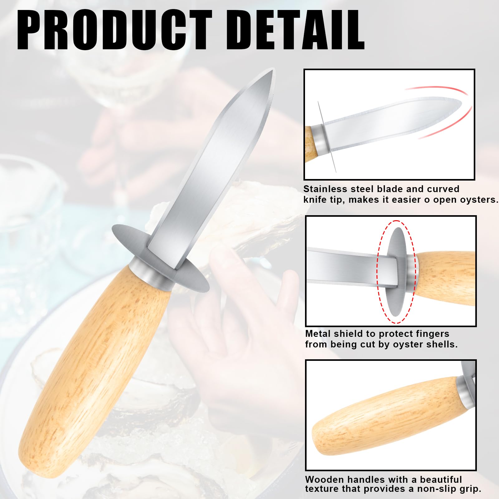 Nonley Oyster Shucking Knife protective baffle keeps fingers safe during prying