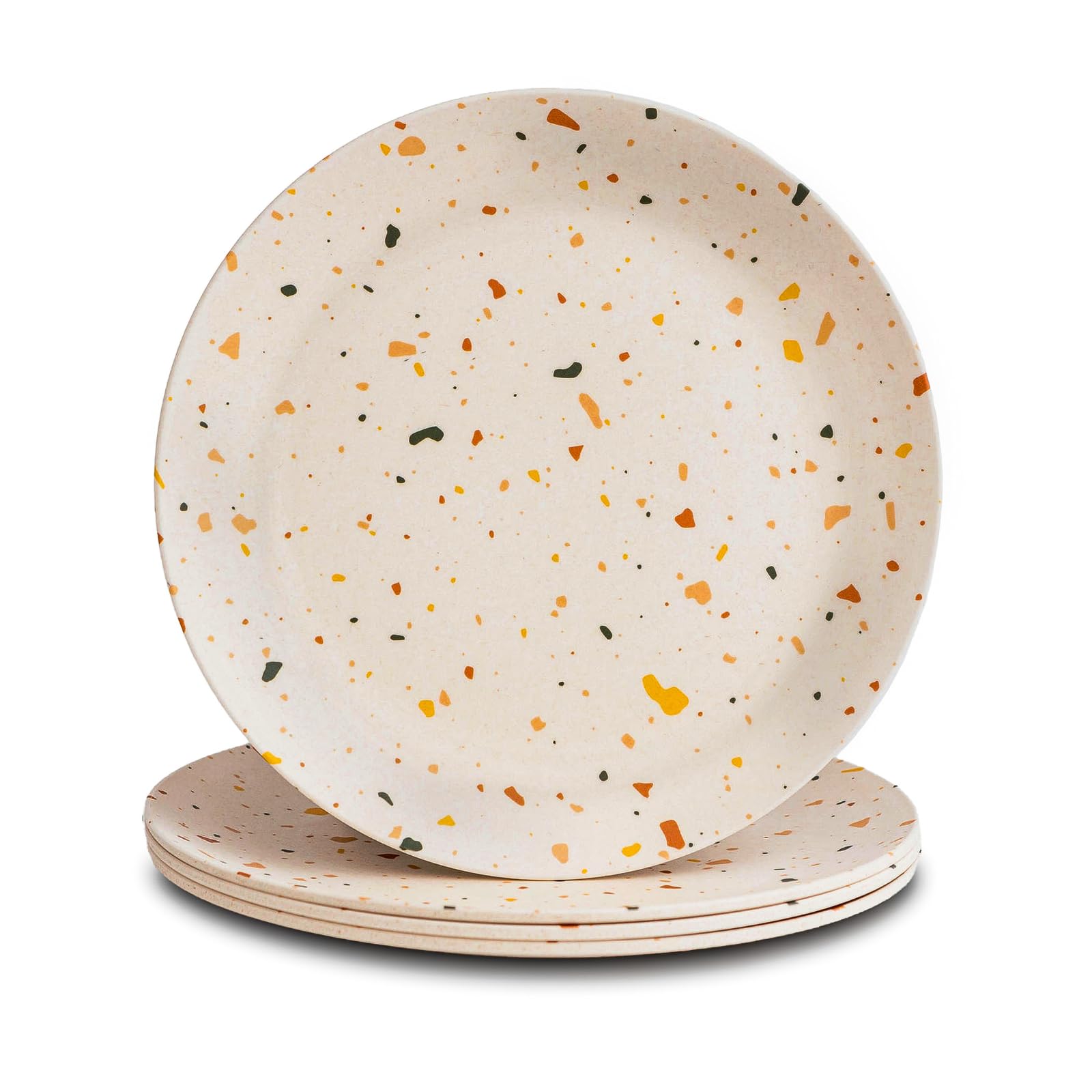 Nook Theory 4-pack bamboo plates for kids, durable and easy to stack.