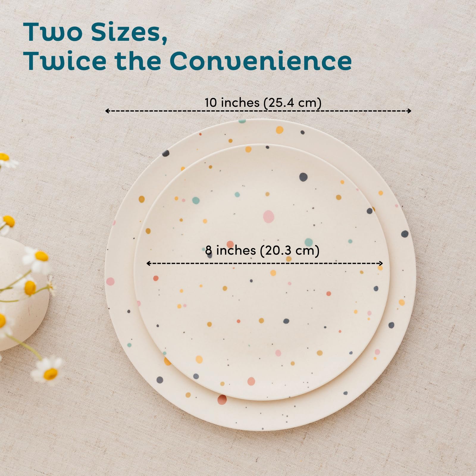 Nook Theory bamboo plates stacked, space-saving reusable dinnerware for busy families