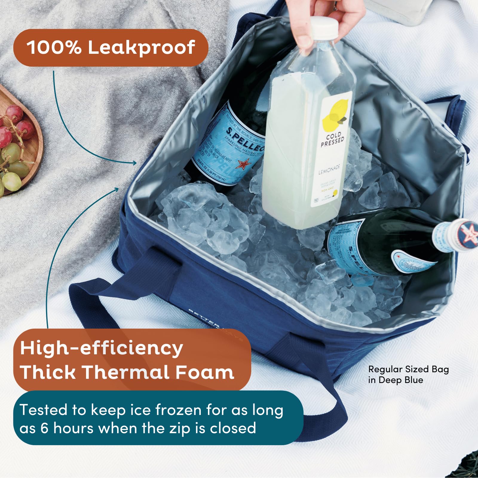 Nook Theory leak-proof thermal lining ensures spill-free transport for frozen foods.