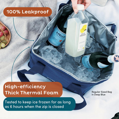 Nook Theory leak-proof thermal lining ensures spill-free transport for frozen foods.