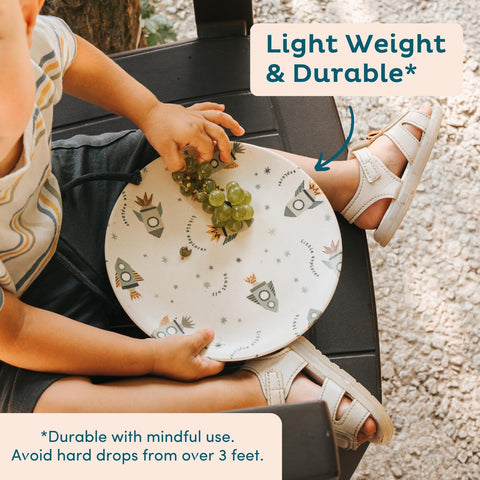 Nook Theory matte-finish plates resist stains for easy after-dinner cleanup.