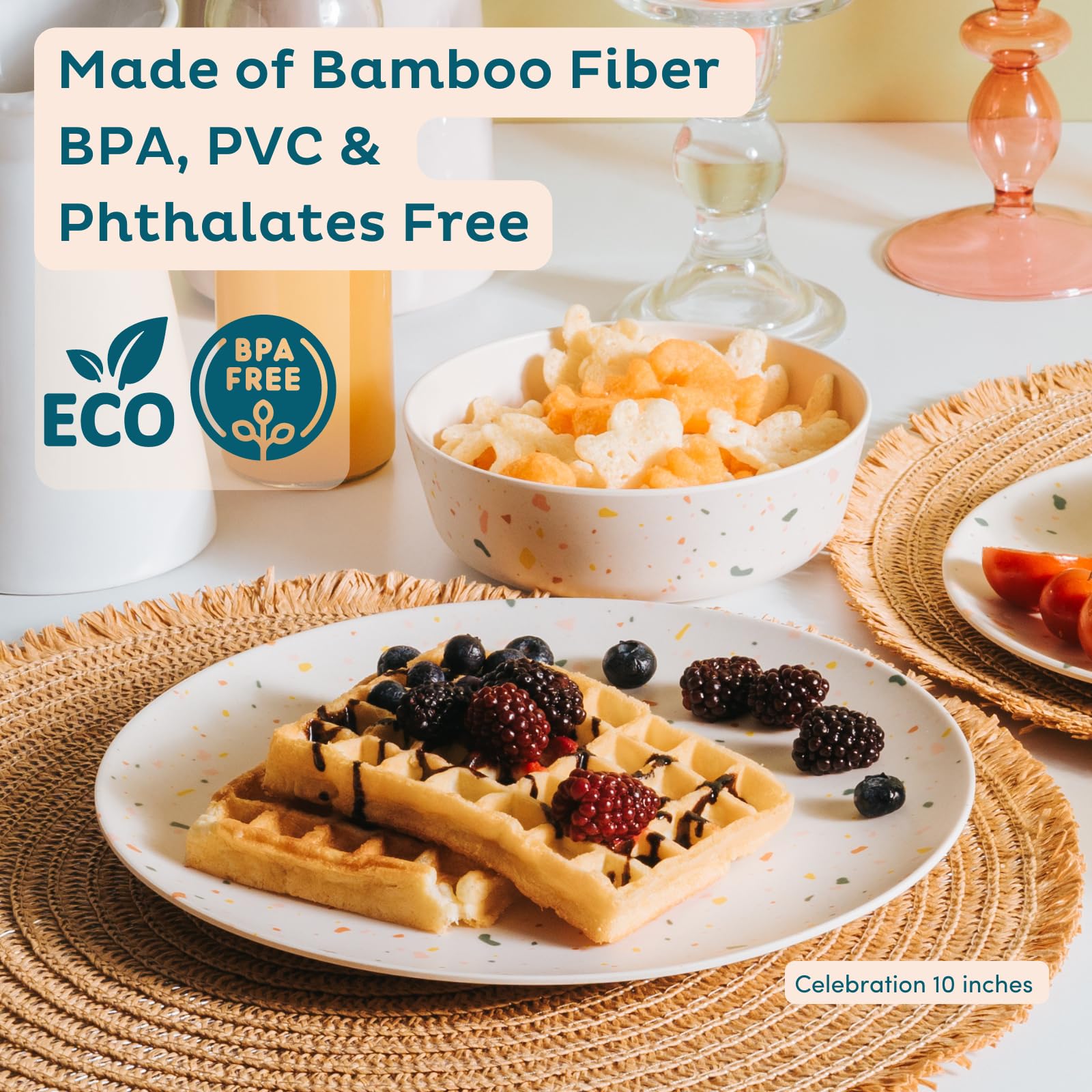 Nook Theory not-microwaveable bamboo plates ideal for everyday meals at home.