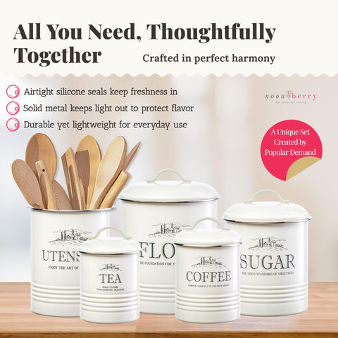 Noonberry flour canister helps keep pantry flour fresh and dry