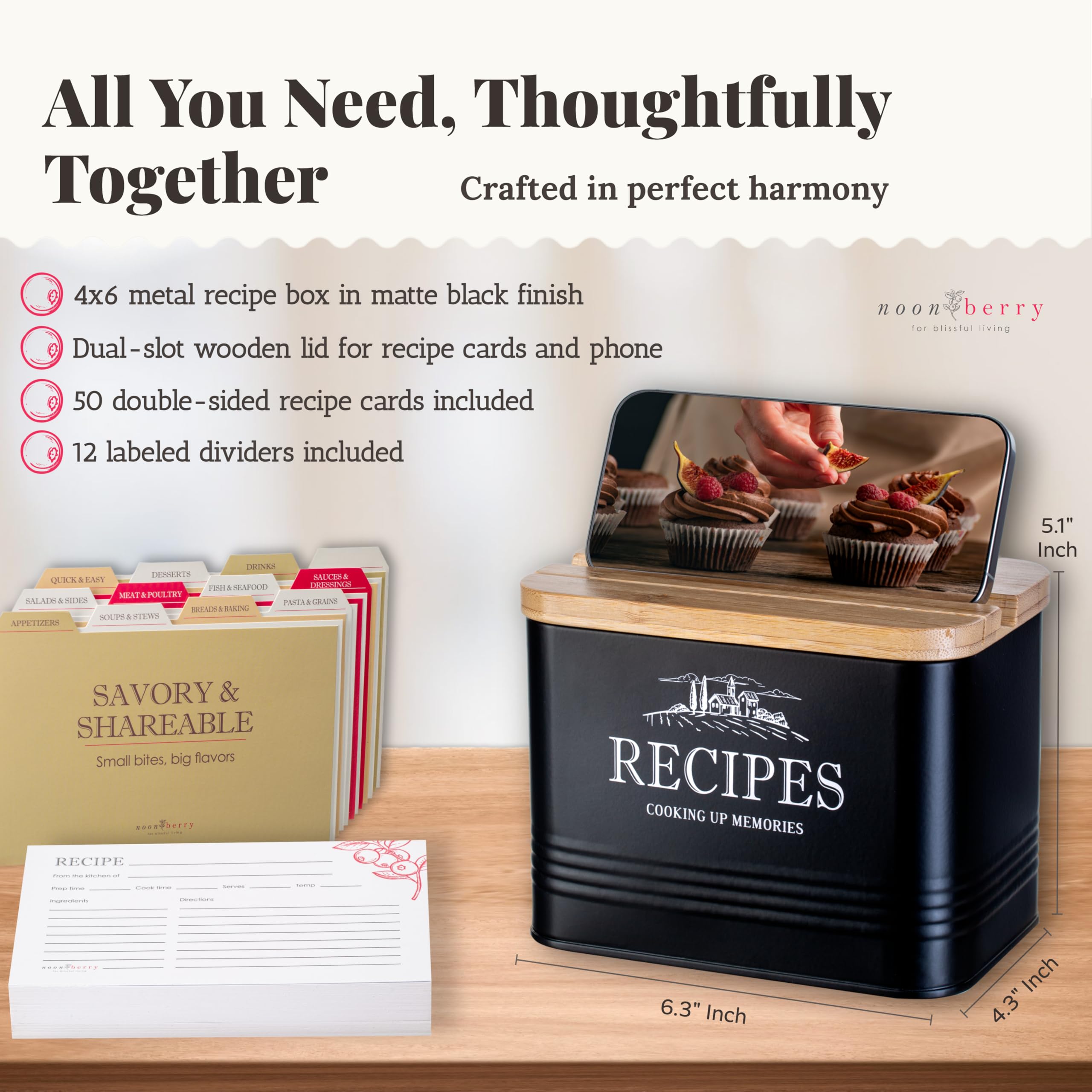 Noonberry wooden lid with slot keeps card or phone upright during cooking.