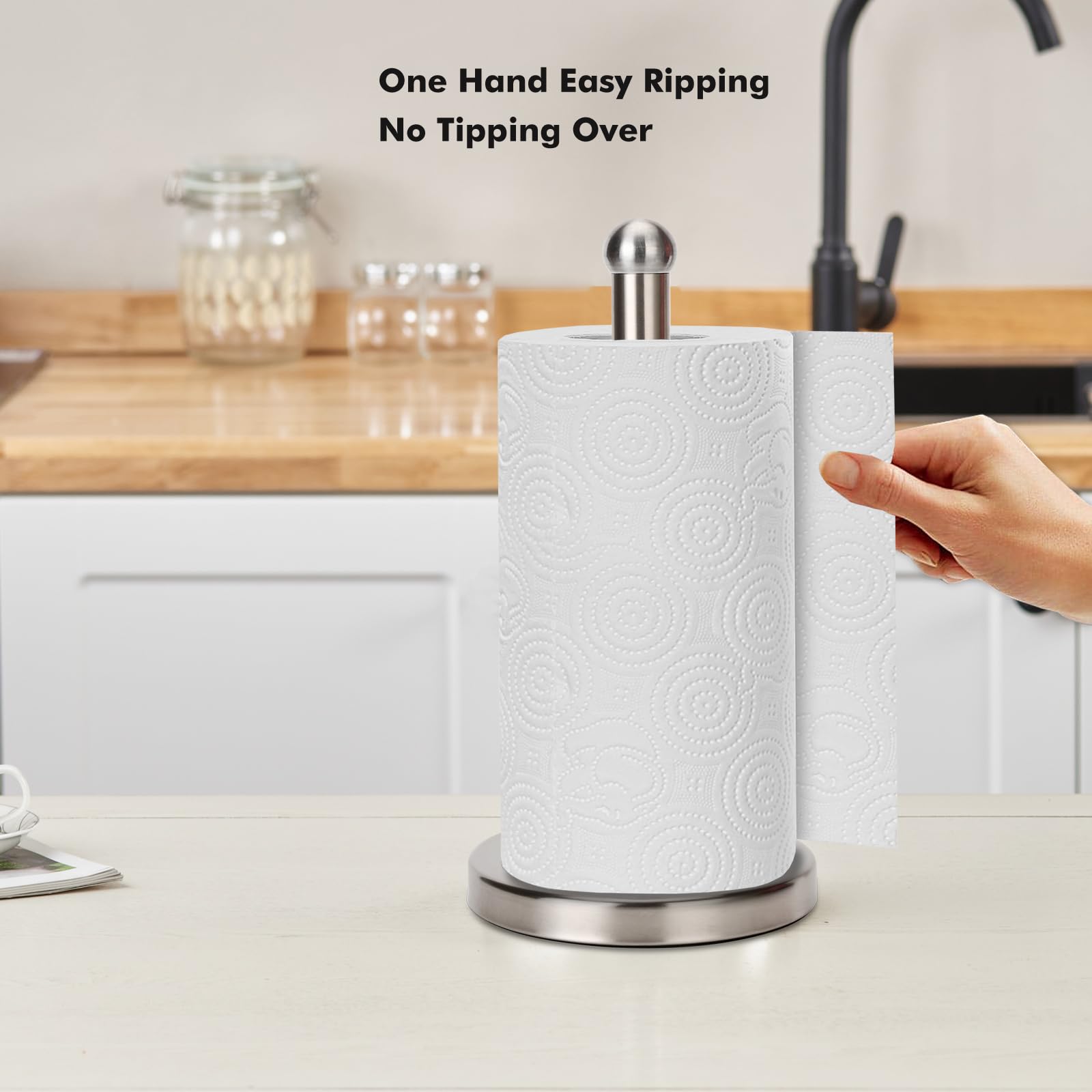 Noonext paper towel holder shows brushed nickel finish for modern decor.