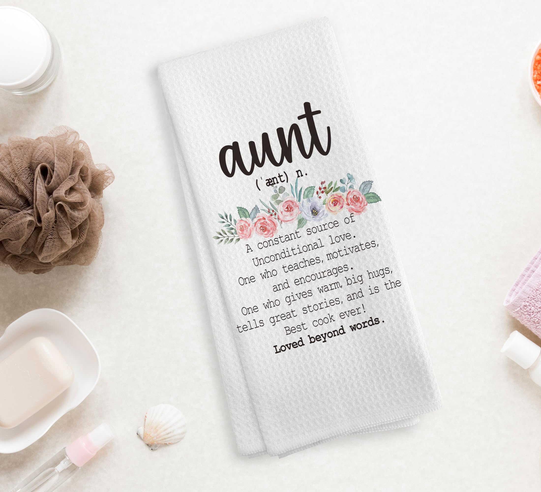 NOQL Aunt Gifts dishcloth 16x24 folded neatly for quick drying and cleanup.