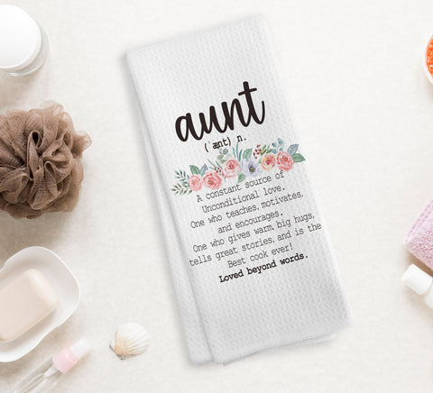NOQL Aunt Gifts dishcloth 16x24 folded neatly for quick drying and cleanup.