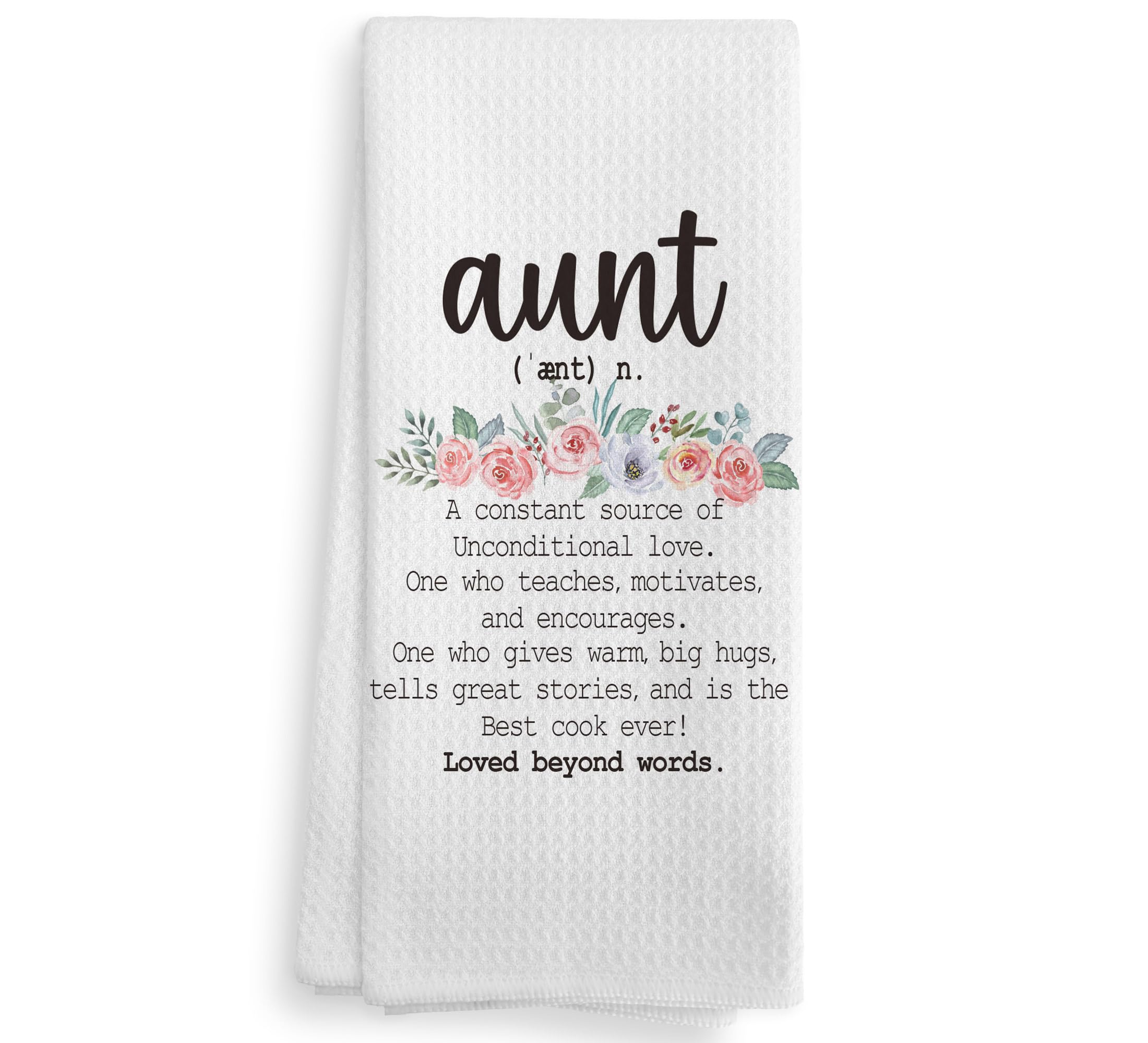 NOQL Aunt Gifts kitchen towel 16x24 on rack shows soft, absorbent material for daily tasks.