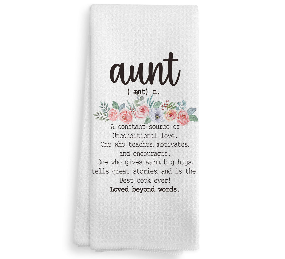 NOQL Aunt Gifts kitchen towel 16x24 on rack shows soft, absorbent material for daily tasks.