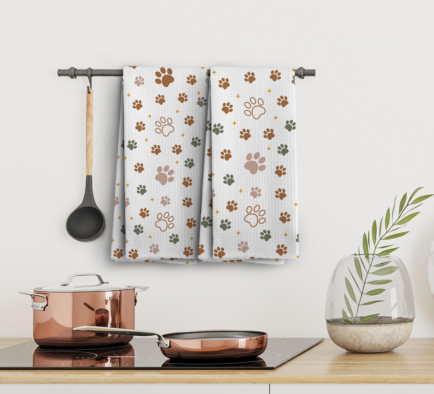 NOQL dog paws towels enhance kitchen decor while staying machine washable and easy to care for.