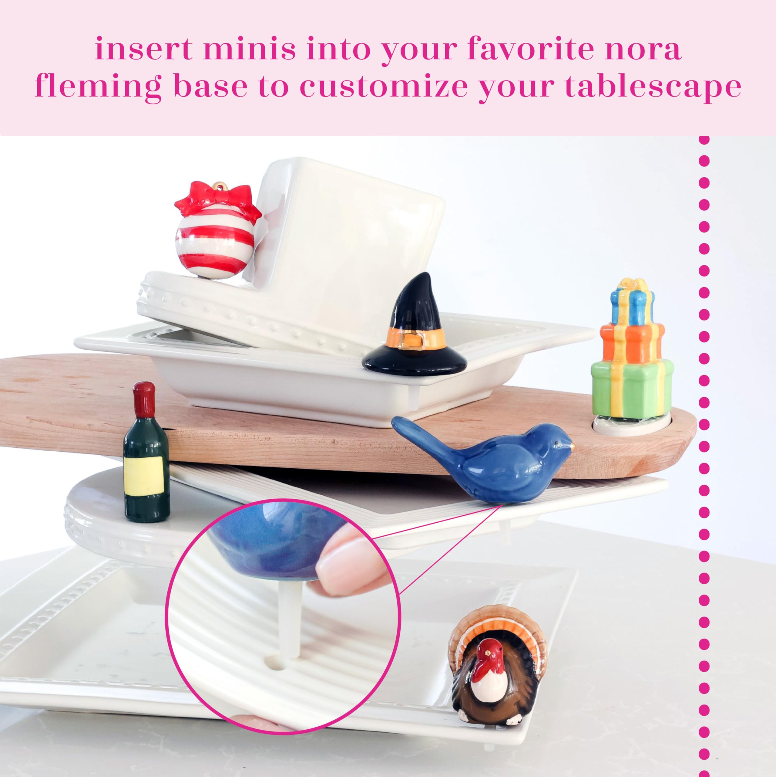 Nora Fleming hand-painted Christmas miniature collection provides playful accents for home or office.