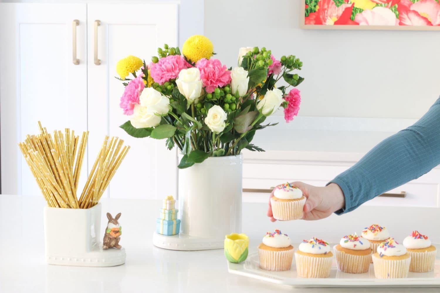 Nora Fleming yellow tulip mini shows hand-painted detail on a petite bloom