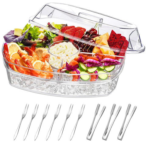 Norar chilled serving platter with lid keeps appetizers fresh and protected