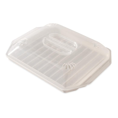 Nordic Ware bacon rack oven-safe base handles higher heat up to 400°F.