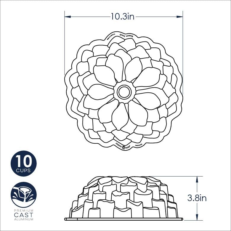 Cast aluminum construction of Nordic Ware Blossom Bundt Pan.