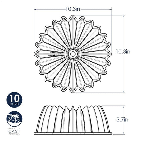 Nordic Ware Brilliance Bundt 10-cup gold release close-up indicating nonstick ease